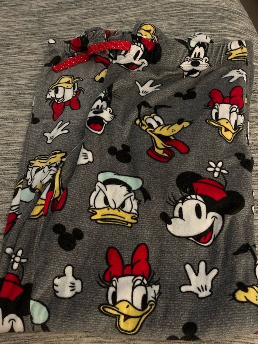 Disney Gray Fleece Lounge Pants with Red, Yellow and Black Character Print